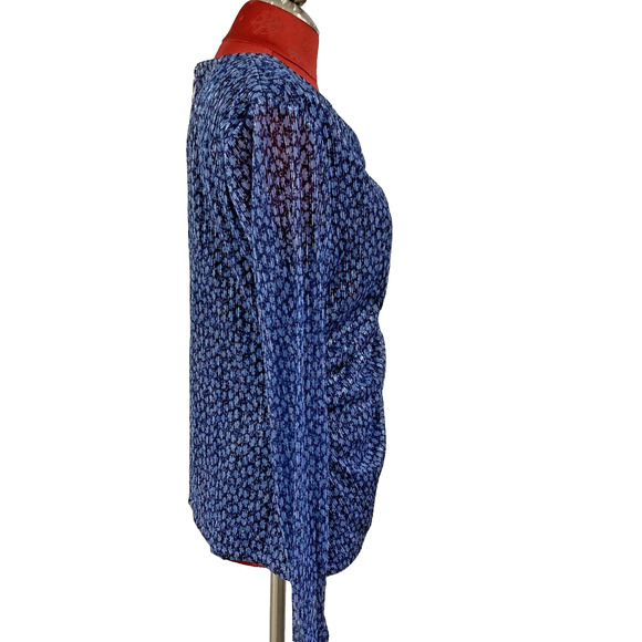 Michael Kors Size XL Dressy Top Blue Metallic Long Sleeve Ruched Front Blouse - Picture 8 of 10